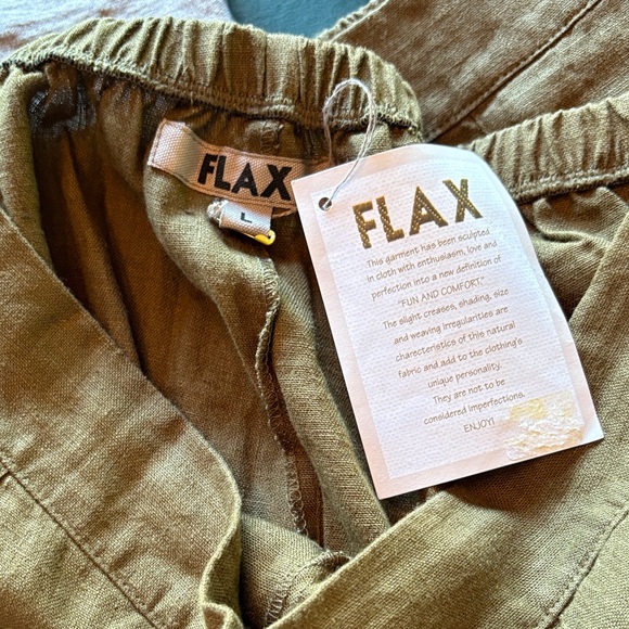 FLAX olive Green Linen wide leg flood Pants - Picture 2 of 4